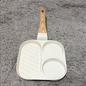 Amazon White Multi-Section Frying Pan with Wooden Handle
